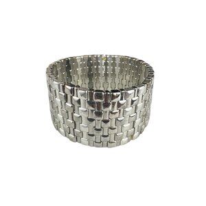 Wide Silver-Tone Vintage Metal Bracelet Woven Design Statement Piece Antique Jew